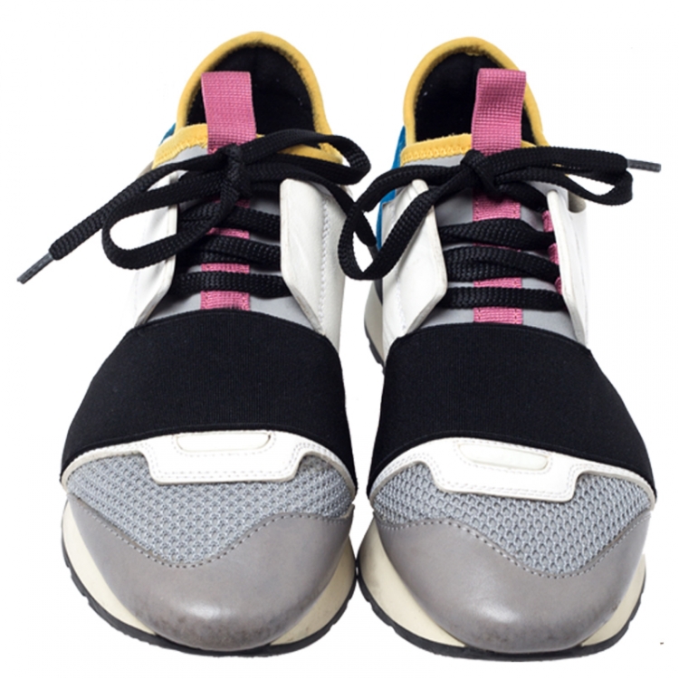Pre Owned Balenciaga Multicolor Leather and Suede Race Runner Sneakers Size 36 