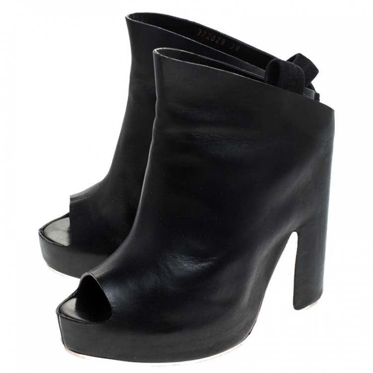 Pre Owned Balenciaga Black Leather Open Toe Platform Mule Sandals Size 38