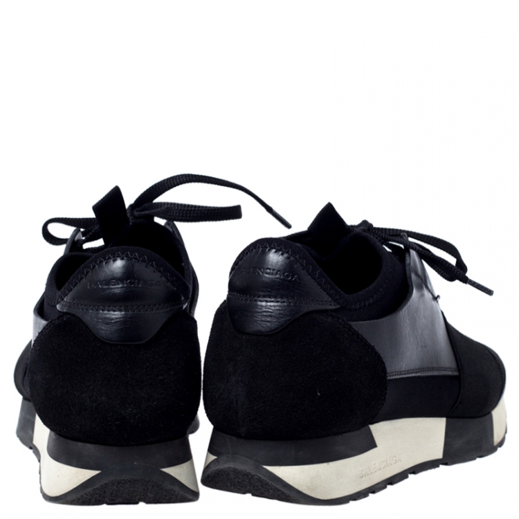 Pre Owned Balenciaga Black Leather, Suede And Mesh  Race Runner Sneakers Size 37