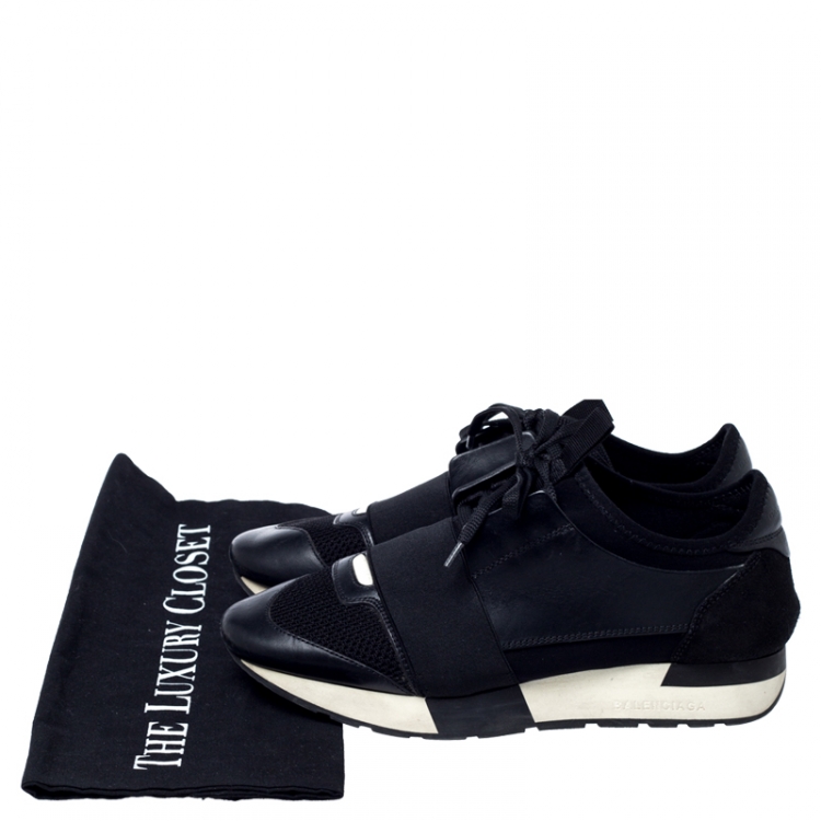 Pre Owned Balenciaga Black Leather, Suede And Mesh  Race Runner Sneakers Size 37