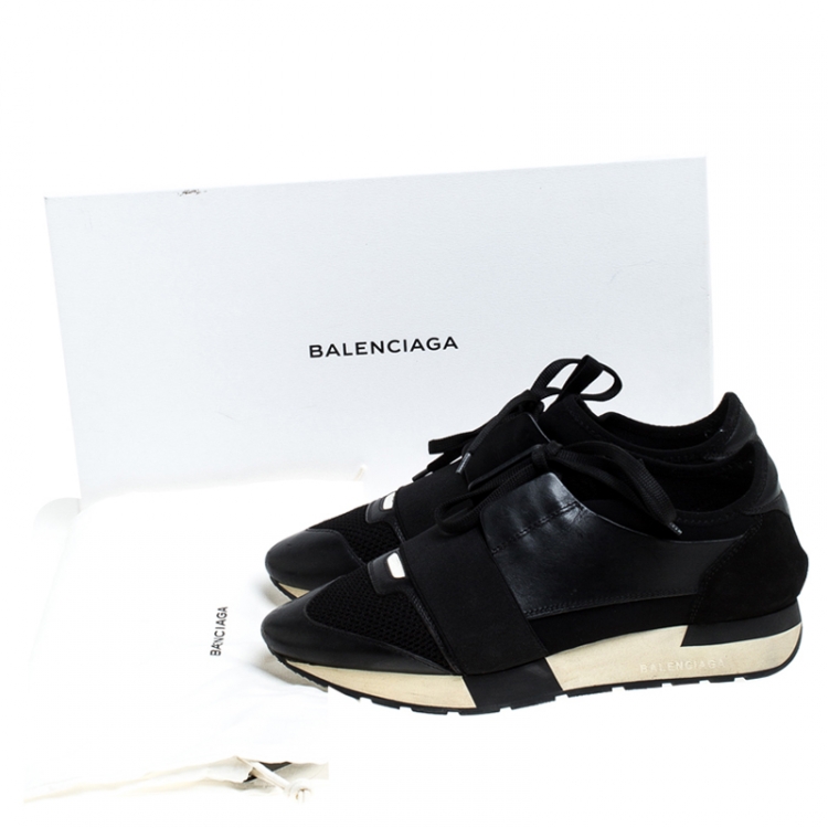 Pre Owned Balenciaga Black Mesh/Suede Leather Race Stretch Lace Up Sneakers Size 39