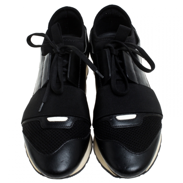 Pre Owned Balenciaga Black Mesh/Suede Leather Race Stretch Lace Up Sneakers Size 39