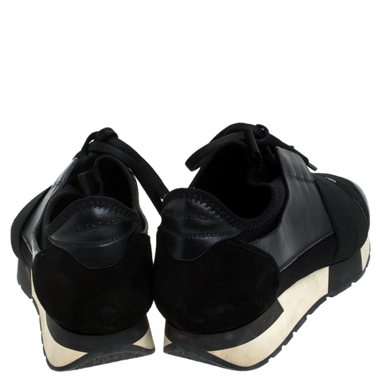 Pre Owned Balenciaga Black Mesh/Suede Leather Race Stretch Lace Up Sneakers Size 39