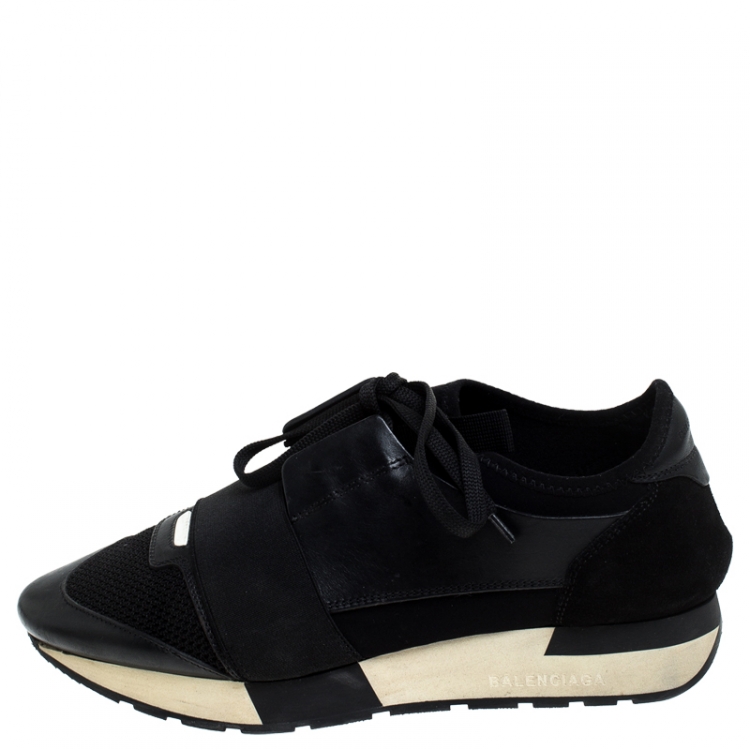 Pre Owned Balenciaga Black Mesh/Suede Leather Race Stretch Lace Up Sneakers Size 39