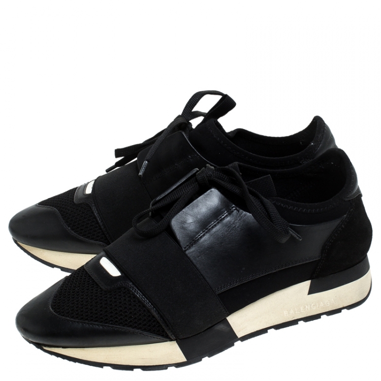 Pre Owned Balenciaga Black Mesh/Suede Leather Race Stretch Lace Up Sneakers Size 39