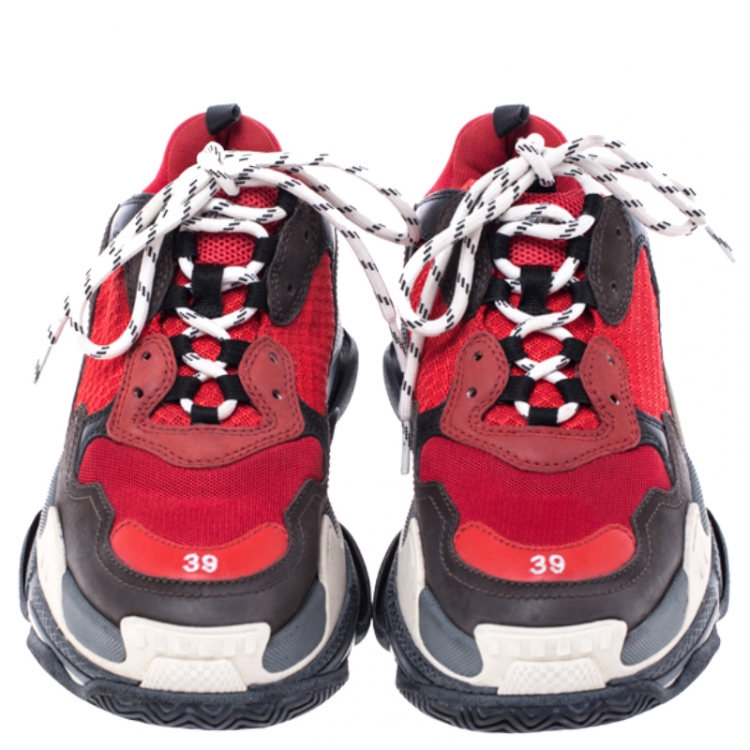 Pre Owned Balenciaga Multicolor Mesh, Nubuck And Leather Triple S Platform Sneakers Size 39