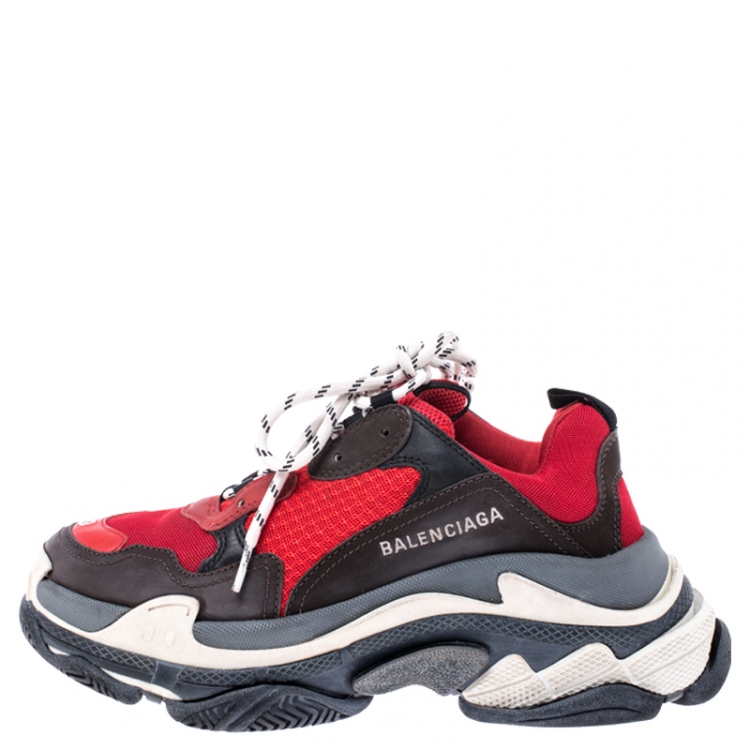 Balenciaga Triple S Women's Black And Red Sneakers New