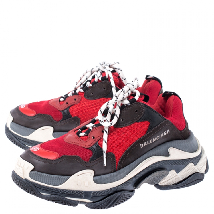 Pre Owned Balenciaga Multicolor Mesh, Nubuck And Leather Triple S Platform Sneakers Size 39