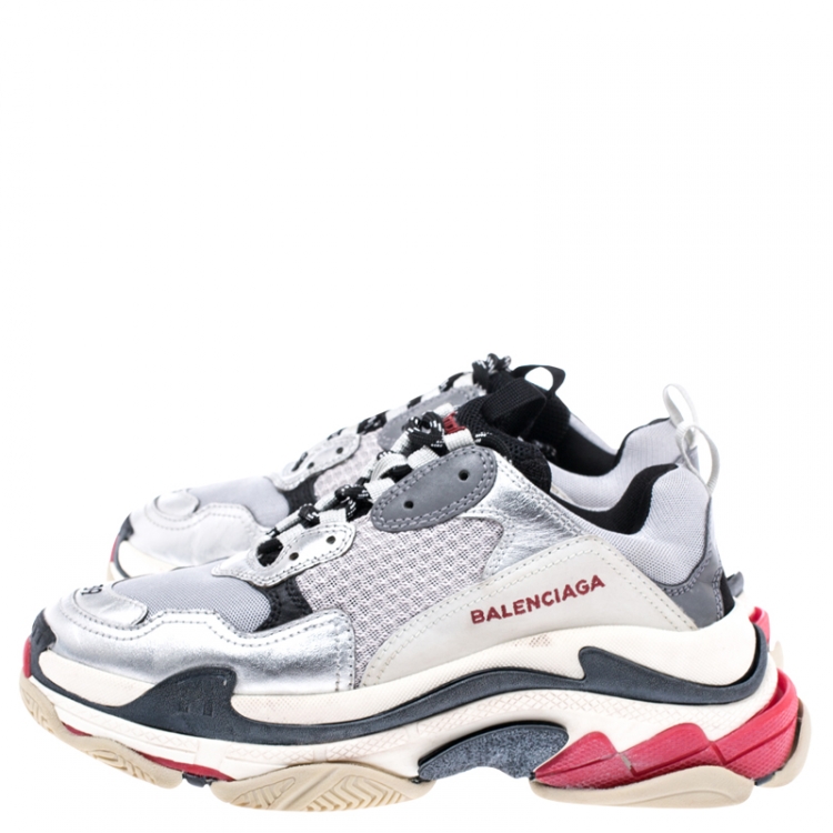 Pre Owned Balenciaga Multicolor Mesh, Nubuck And Leather Triple S Platform Sneakers Size 39