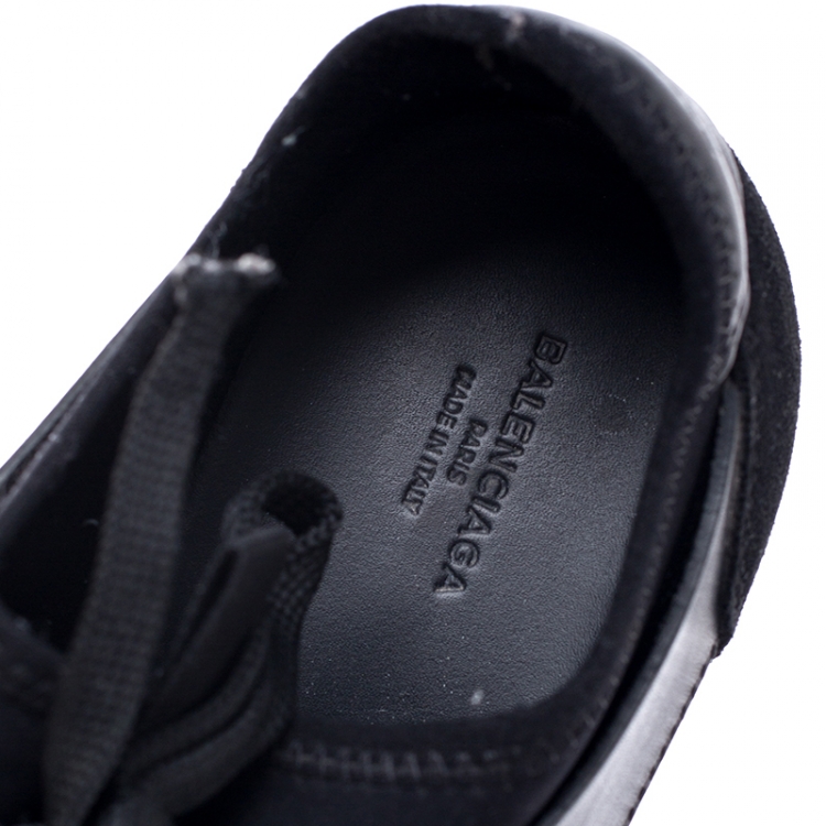 Pre Owned Balenciaga Black Leather, Suede And Mesh Race Runner Sneakers Size 38