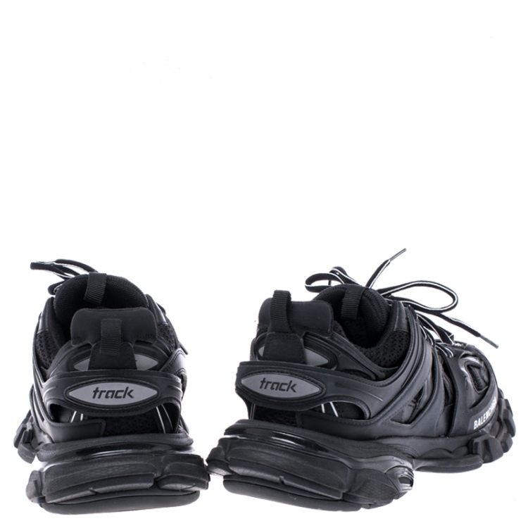 Pre Owned Balenciaga Black Leather And Mesh Track Trainers Size 39