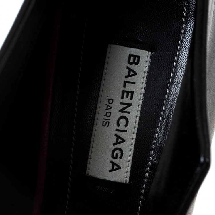 Pre Owned Balenciaga Black Leather Split Vamp Open Toe Booties Size 38.5