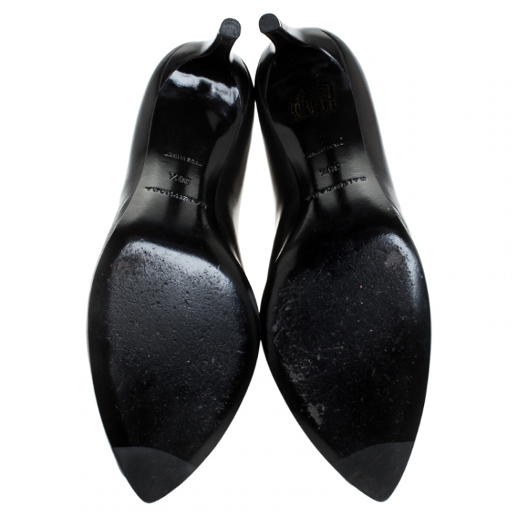 Pre Owned Balenciaga Black Leather Split Vamp Open Toe Booties Size 38.5