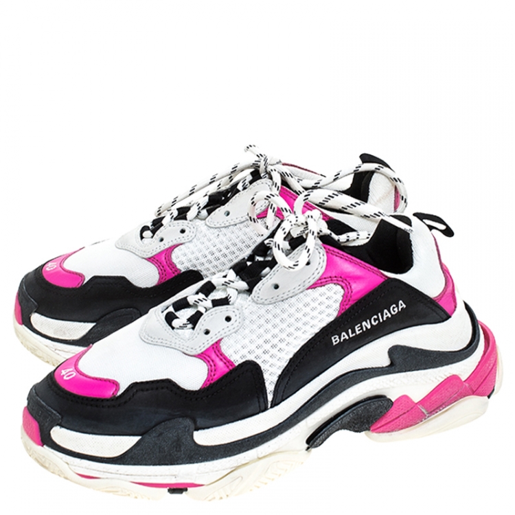 Pre Owned Balenciaga Multicolor Nubuck, Mesh And Leather Triple S Trainer Sneakers Size 40