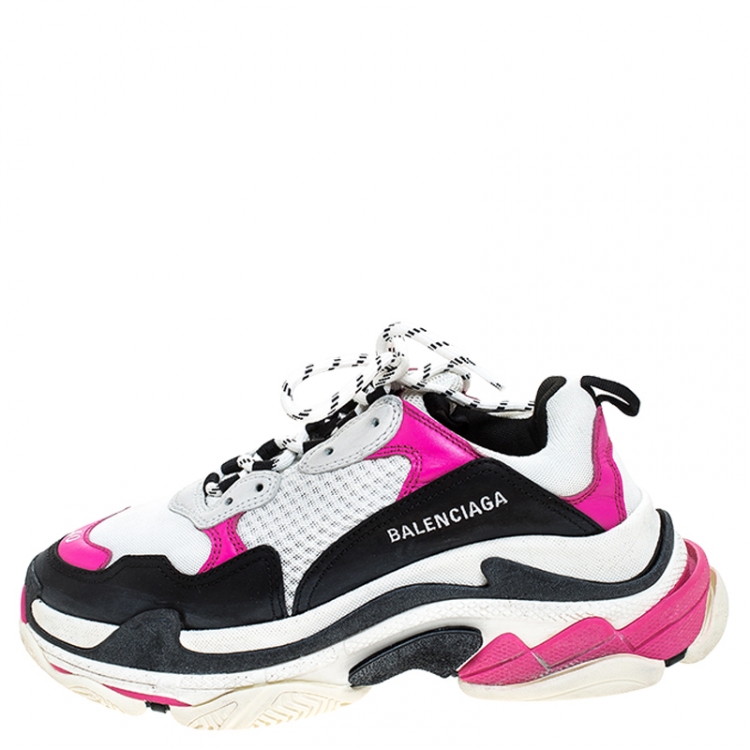 Pre Owned Balenciaga Multicolor Nubuck, Mesh And Leather Triple S Trainer Sneakers Size 40