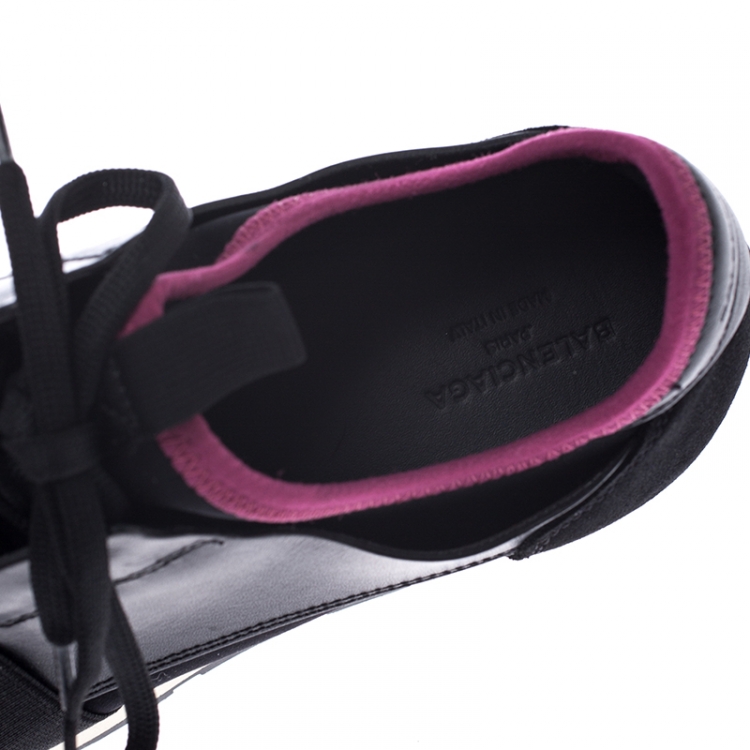 Pre Owned Balenciaga Black Suede, Leather, Mesh And Stretch Fabric Race Runners Lace Up Sneakers Size 38