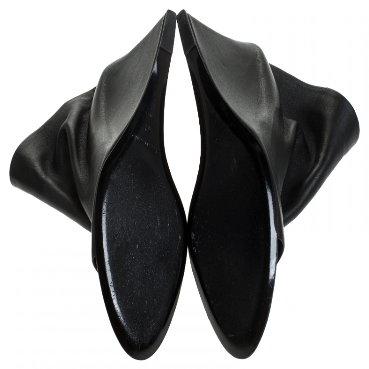 Pre Owned Balenciaga Black Leather Open Toe Wedge Slingback Sandals Size 41 