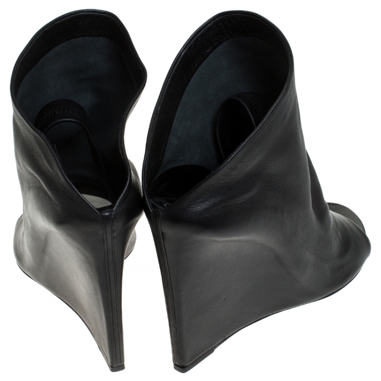 Pre Owned Balenciaga Black Leather Open Toe Wedge Slingback Sandals Size 41 