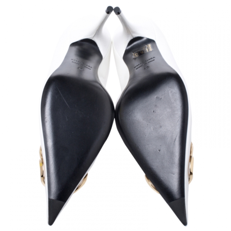 Pre Owned Balenciaga White Patent Leather BB Pointed Toe Pumps Size 40