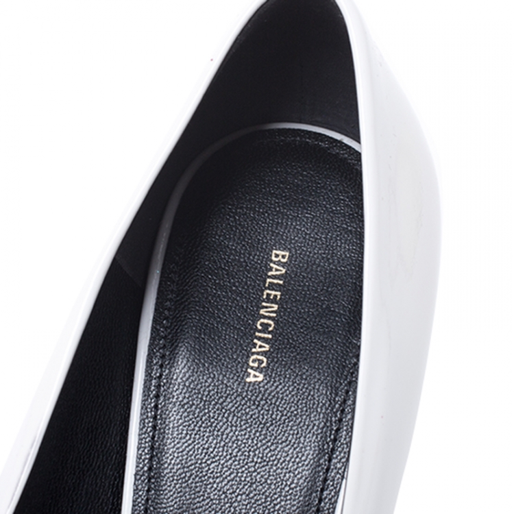 Pre Owned Balenciaga White Patent Leather BB Pointed Toe Pumps Size 40