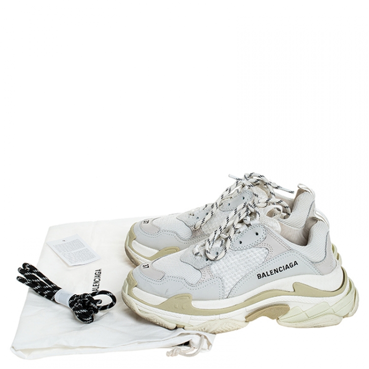 Pre Owned Balenciaga White/Beige Nubuck, Leather And Mesh Triple S Trainer Sneakers Size 37