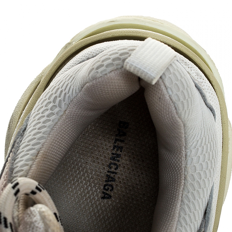 Pre Owned Balenciaga White/Beige Nubuck, Leather And Mesh Triple S Trainer Sneakers Size 37
