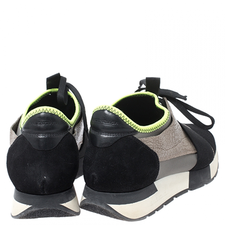 Pre Owned Balenciaga Tri Color Leather and Suede Race Runner Sneakers Size 39