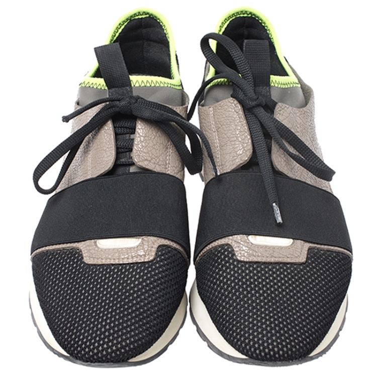 Pre Owned Balenciaga Tri Color Leather and Suede Race Runner Sneakers Size 39