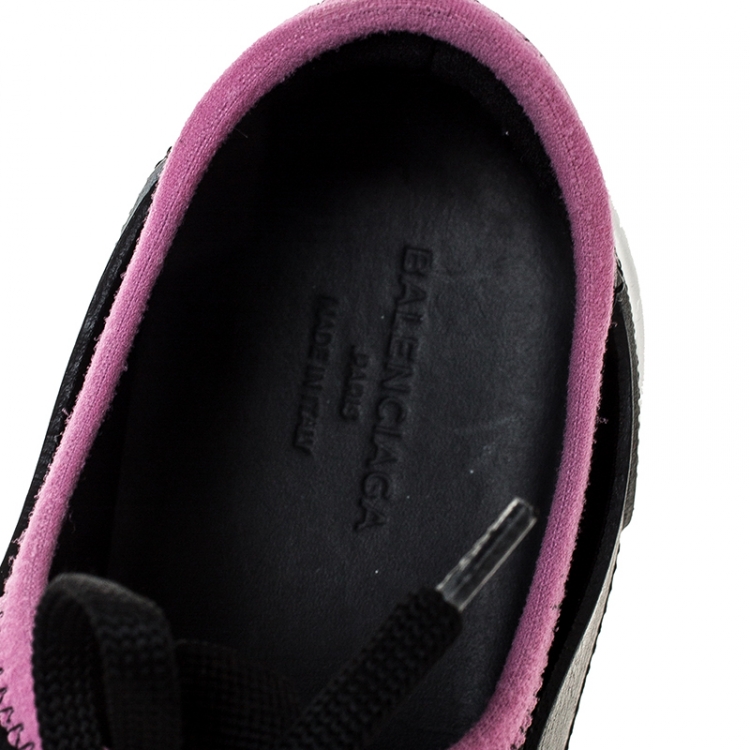 Pre Owned Balenciaga Black/Pink Leather, Suede And Nylon Race Runners Sneakers Size 37