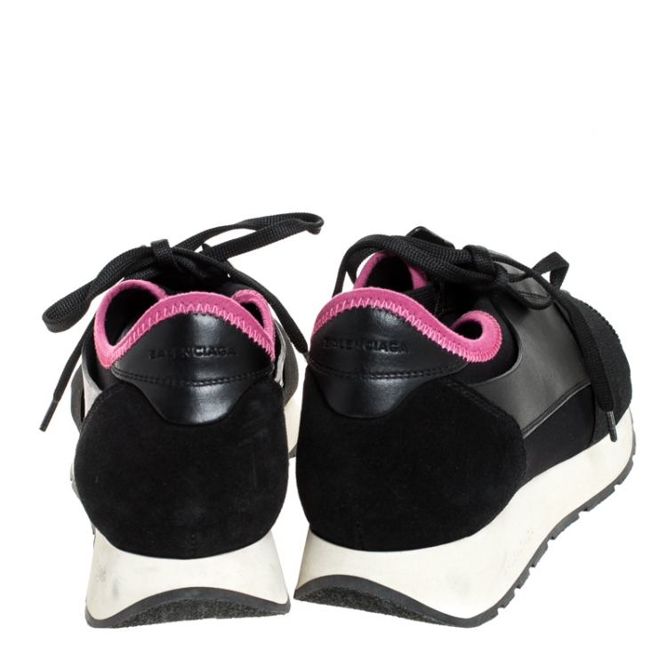 Pre Owned Balenciaga Black Leather And Mesh Race Runners Sneakers Size 40