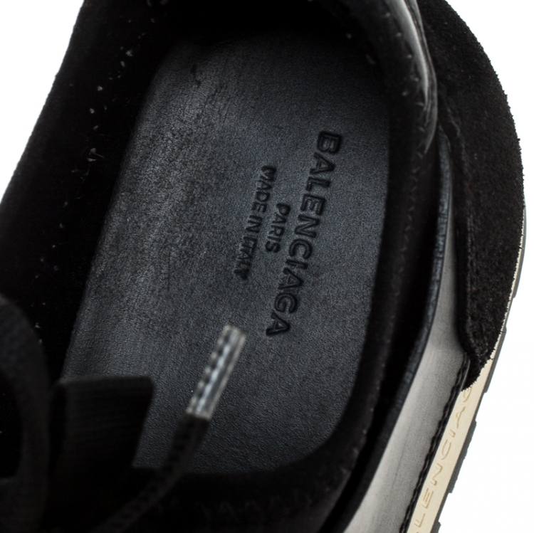 Pre Owned Balenciaga Black Leather, Mesh And Suede Race Runner Sneakers Size 39