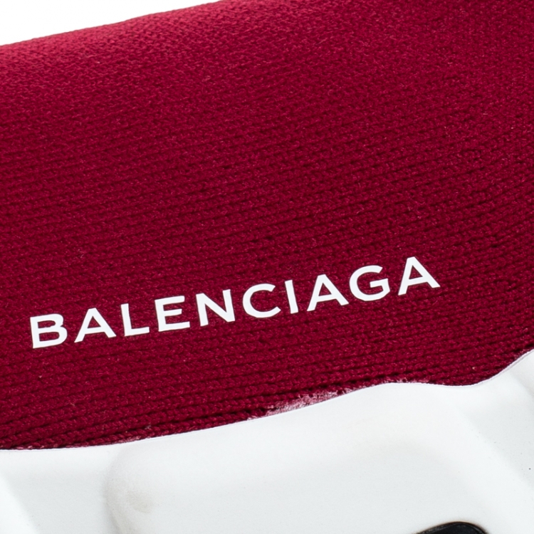 Pre Owned Balenciaga Red Knit Fabric Speed Trainers Sneakers Size 38