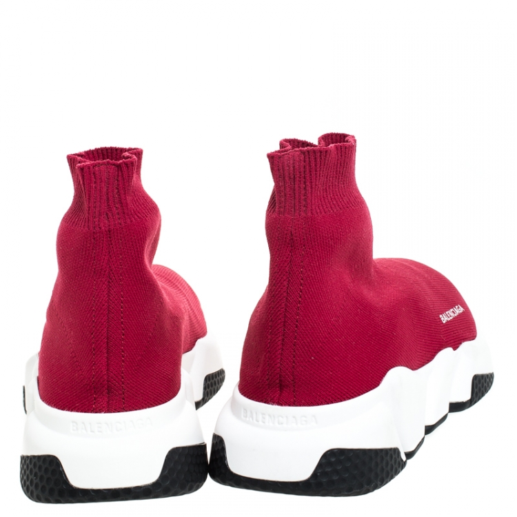 Pre Owned Balenciaga Red Knit Fabric Speed Trainers Sneakers Size 38