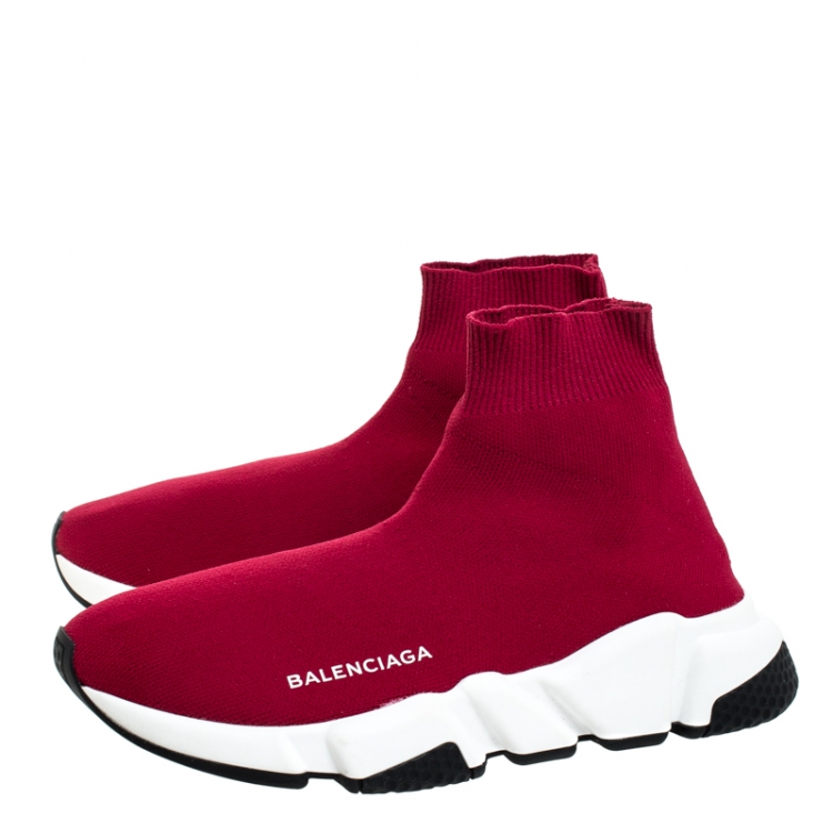 Pre Owned Balenciaga Red Knit Fabric Speed Trainers Sneakers Size 38