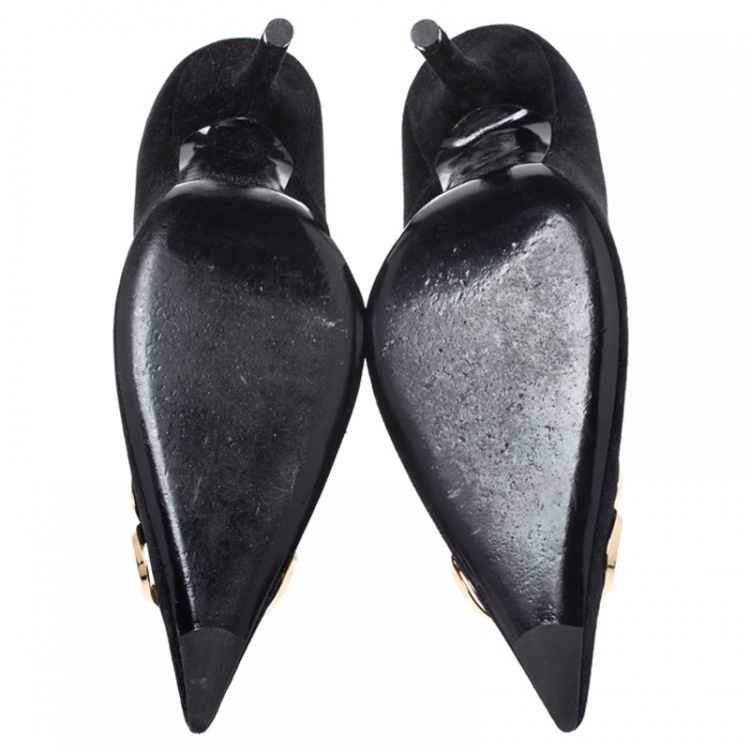 Pre Owned Balenciaga Black Velvet BB Pointed Toe Pumps Size 38