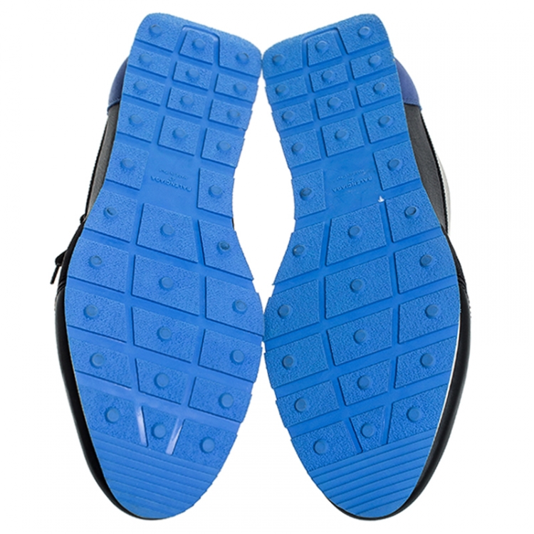 Pre Owned Balenciaga Blue/Black Stretch Fabric, Leather And Nubuck Race Runner Sneakers Size 47