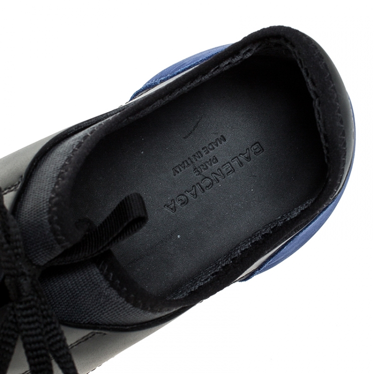 Pre Owned Balenciaga Blue/Black Stretch Fabric, Leather And Nubuck Race Runner Sneakers Size 47