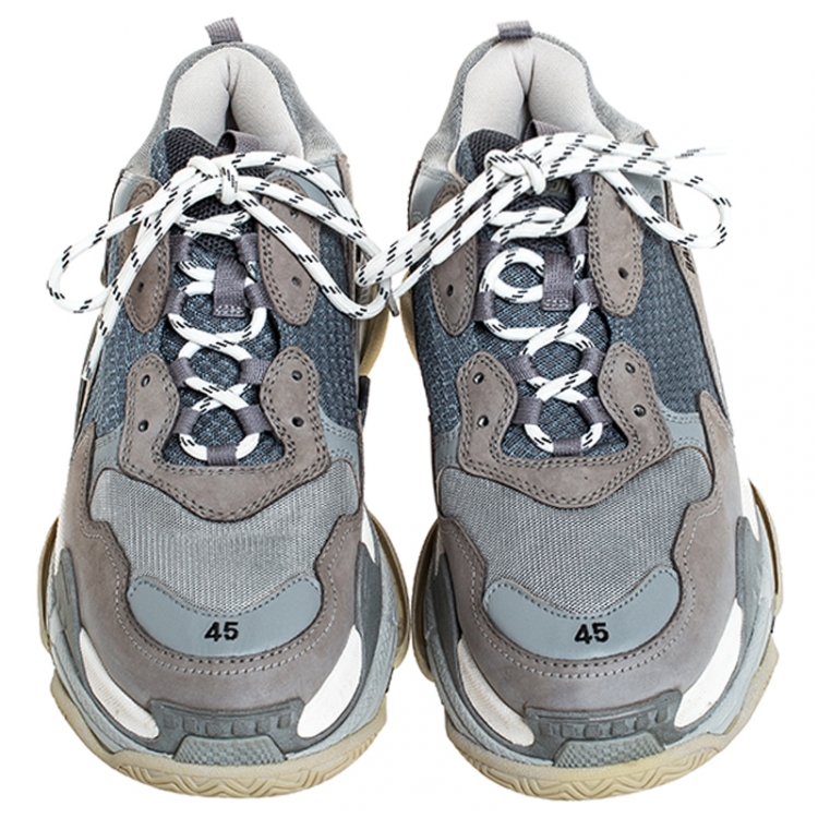 Pre Owned Balenciaga Multicolor Mesh, Nubuck And Leather Triple S Platform Sneakers Size 45