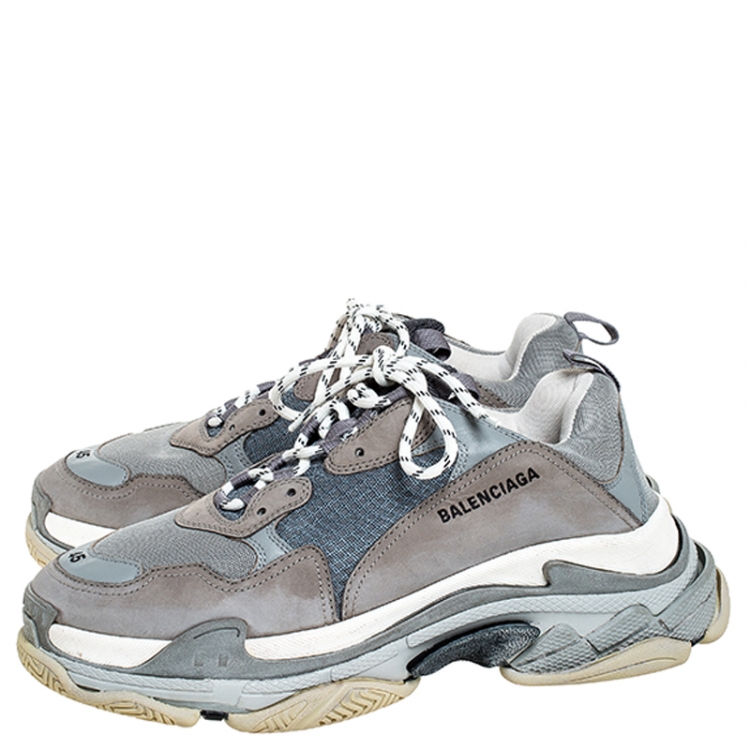 Pre Owned Balenciaga Multicolor Mesh, Nubuck And Leather Triple S Platform Sneakers Size 45