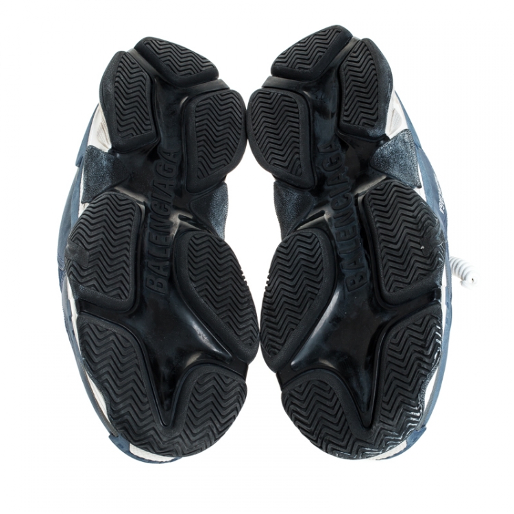 مملوكة مسبقًا Balenciaga Blue/White Mesh, Nubuck And Leather Triple S Sneakers Size 45