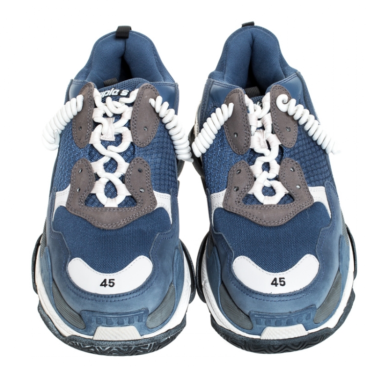 مملوكة مسبقًا Balenciaga Blue/White Mesh, Nubuck And Leather Triple S Sneakers Size 45