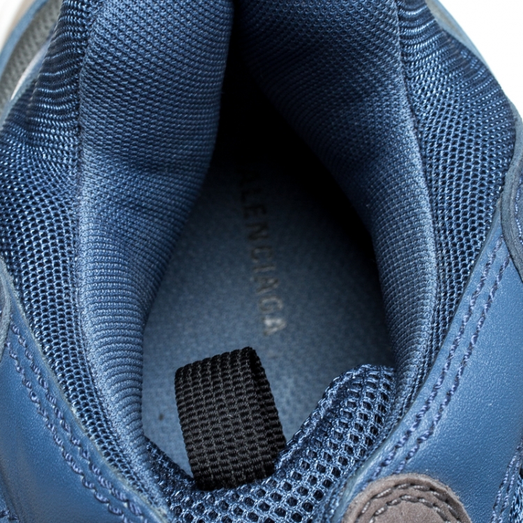 مملوكة مسبقًا Balenciaga Blue/White Mesh, Nubuck And Leather Triple S Sneakers Size 45