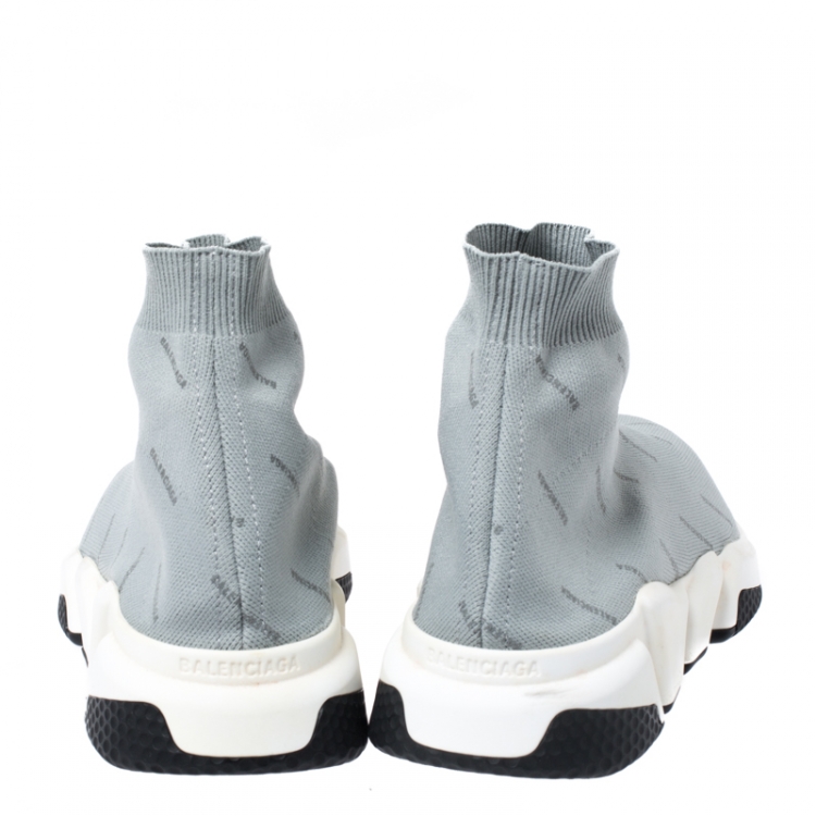 Pre Owned Balenciaga Grey Logo Print Knit Speed Trainer Sneakers Size 41