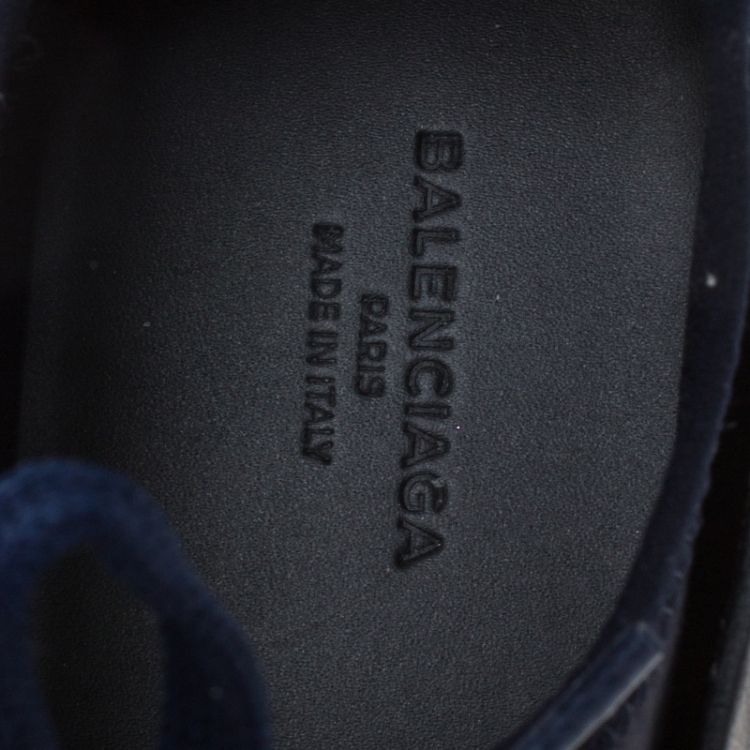 Pre Owned Balenciaga Blue Leather And Stretch Fabric Race Runner Sneakers Size 40