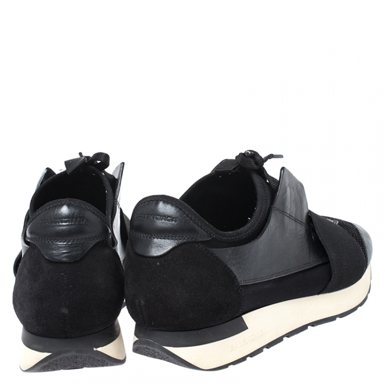 Pre Owned Balenciaga Black Leather, Suede And Mesh  Race Runner Sneakers Size 39
