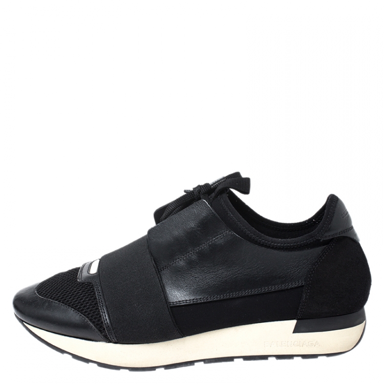 Pre Owned Balenciaga Black Leather, Suede And Mesh  Race Runner Sneakers Size 39