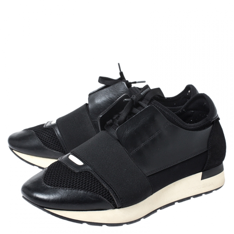 Pre Owned Balenciaga Black Leather, Suede And Mesh  Race Runner Sneakers Size 39