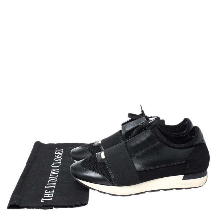 Pre Owned Balenciaga Black Leather, Suede And Mesh  Race Runner Sneakers Size 39