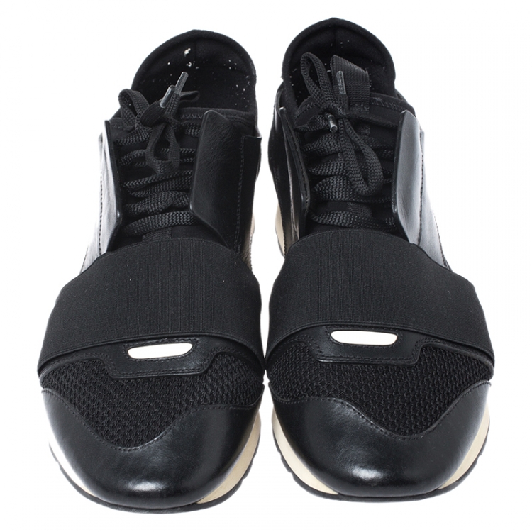 Pre Owned Balenciaga Black Leather, Suede And Mesh  Race Runner Sneakers Size 39