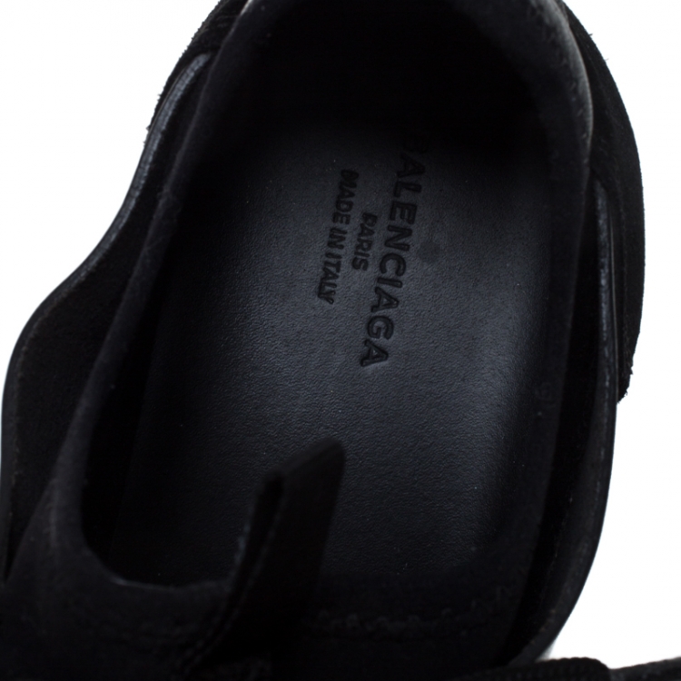 Pre Owned Balenciaga Black Suede Leather And Mesh Race Runners Lace Up Sneakers Size 37